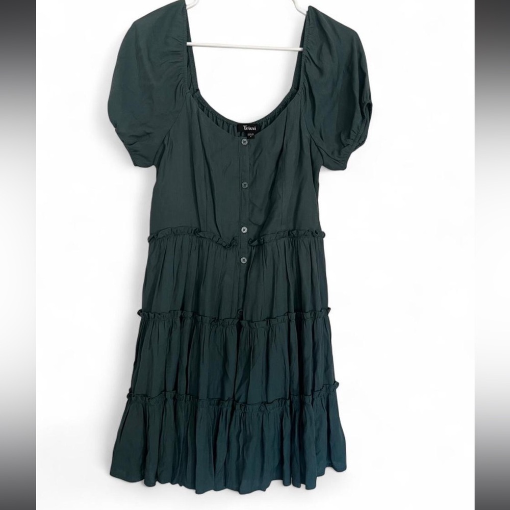 Trixxi Dark Green Puff Sleeve Midi Dress